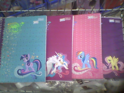 Size: 800x600 | Tagged: safe, derpibooru import, fluttershy, princess celestia, rainbow dash, twilight sparkle, cardboard twilight, irl, merchandise, notebook, photo, stock vector