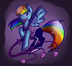 Size: 1000x912 | Tagged: safe, artist:php52, rainbow dash, pegasus, pony, amethyst (steven universe), clothes, cosplay, flail, solo, steven universe, weapon