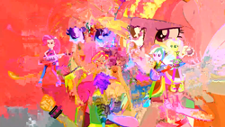 Size: 1920x1080 | Tagged: safe, derpibooru import, screencap, applejack, fluttershy, pinkie pie, rainbow dash, rarity, sunset shimmer, twilight sparkle, equestria girls, rainbow rocks, corrupted, error, glitch, humane five, humane six, mane six