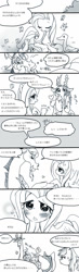 Size: 400x1366 | Tagged: safe, artist:pasikon, discord, fluttershy, rainbow dash, twilight sparkle, pegasus, pony, comic, discoshy, female, male, monochrome, shipping, straight