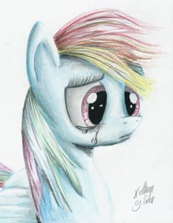 Size: 787x1015 | Tagged: safe, artist:northern-glider, rainbow dash, pegasus, pony, crying, sad, solo, traditional art