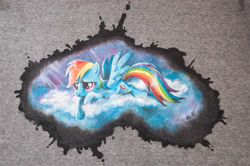 Size: 3634x2414 | Tagged: safe, artist:drawirm, rainbow dash, pegasus, pony, cloud, solo, t shirt design, traditional art