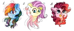 Size: 1515x641 | Tagged: safe, artist:colorbrush, derpibooru import, fluttershy, pinkie pie, rainbow dash, earth pony, pegasus, pony, bust, line-up, portrait, simple background, smiling, trio, white background