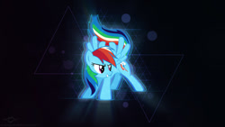 Size: 1191x670 | Tagged: safe, artist:blackgryph0n, artist:drakesparkle44, derpibooru import, rainbow dash, pegasus, pony, female, mare, solo, spread wings, triangle, vector, wallpaper