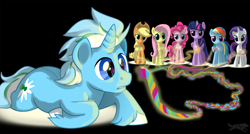 Size: 2550x1370 | Tagged: safe, artist:lostinthetrees, derpibooru import, applejack, fluttershy, pinkie pie, rainbow dash, rarity, twilight sparkle, twilight sparkle (alicorn), oc, alicorn, earth pony, pegasus, pony, unicorn, magic, male, mane six, stallion, unshorn fetlocks