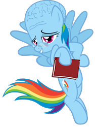 Size: 2000x2661 | Tagged: safe, artist:eugene-joe-c, derpibooru import, rainbow dash, pegasus, pony, book, brain, brainbow dash, glasses, meme, simple background, smug, solo, tfw to intelligent, transparent background, wat, what has science done, wojak, wtf