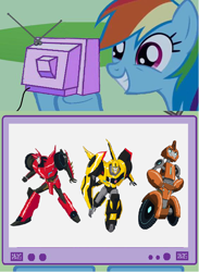 Size: 564x772 | Tagged: safe, rainbow dash, pegasus, pony, bumblebee, exploitable meme, fixit, meme, obligatory pony, sideswipe, transformers, transformers prime sequel, transformers robots in disguise, transformers robots in disguise (2015), tv meme