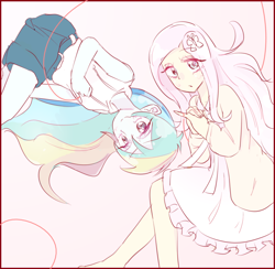 Size: 760x742 | Tagged: safe, artist:nemucure, derpibooru import, fluttershy, rainbow dash, human, clothes, dress, humanized, pink