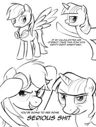 Size: 768x1024 | Tagged: safe, artist:topgull, rainbow dash, twilight sparkle, pegasus, pony, back to the future, lineart, monochrome, vulgar