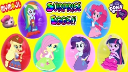 Size: 1920x1080 | Tagged: safe, derpibooru import, applejack, fluttershy, pinkie pie, rainbow dash, rarity, twilight sparkle, equestria girls, equestria girls (movie), bracelet, clothes, egg, equestria girls logo, equestria girls plus, excuse me, fall formal outfits, jewelry, mane six, mymoji, skirt, surprise egg, twilight ball dress