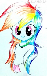 Size: 393x640 | Tagged: safe, artist:liaaqila, derpibooru import, rainbow dash, equestria girls, cute, dashabetes, looking at you, solo, traditional art