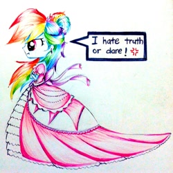 Size: 1887x1884 | Tagged: safe, artist:liaaqila, derpibooru import, rainbow dash, equestria girls, beautiful, clothes, crossed arms, dress, hands crossed, model, modeling, pink, rainbow dash always dresses in style, solo, traditional art, truth or dare