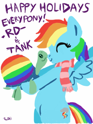 Size: 768x1024 | Tagged: safe, rainbow dash, tank, pegasus, pony, ask, clothes, happy holidays, rainbowdashtellsitlikeitis, scarf, tumblr