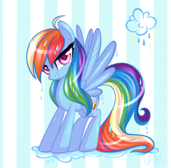 Size: 1641x1606 | Tagged: safe, artist:suzuii, rainbow dash, pegasus, pony, bedroom eyes, looking at you, smiling, solo, spread wings, wet, wet mane, wingboner