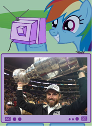 Size: 564x772 | Tagged: safe, rainbow dash, pegasus, pony, exploitable meme, hockey, justin williams, los angeles, los angeles kings, meme, obligatory pony, sports, stanley cup, the staples center, tv meme