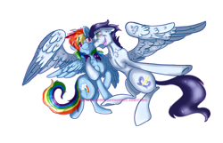 Size: 2800x1800 | Tagged: safe, artist:downpourpony, derpibooru import, rainbow dash, soarin', pegasus, pony, blushing, male, shipping, simple background, soarindash, straight, transparent background