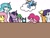 Size: 1300x1000 | Tagged: artist needed, safe, derpibooru import, applejack, fluttershy, pinkie pie, princess celestia, rainbow dash, rarity, spike, twilight sparkle, alicorn, dragon, earth pony, pegasus, pony, unicorn, ..., :, :>, :t, cloud, floppy ears, glass of water, lidded eyes, mane seven, mane six, on a cloud, smiling, spread wings, table