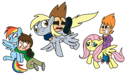 Size: 1024x617 | Tagged: safe, artist:kukimao, derpy hooves, fluttershy, rainbow dash, human, crossover, edd gould, eddsworld, matt, matt hargreaves, tom (eddsworld)