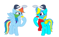Size: 1024x641 | Tagged: safe, artist:lightingdashie171, rainbow dash, oc, oc:lighting dash, baseball cap, blowing, clothes, coach, hat, original character do not steal, puffy cheeks, rainblow dash, recolor, scarf, whistle