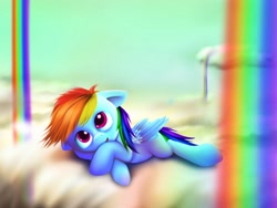 Size: 2048x1536 | Tagged: safe, artist:solar-speed, rainbow dash, pegasus, pony, cloud, cloudy, filly, filly rainbow dash, solo, younger