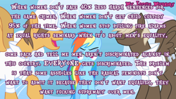 Size: 500x281 | Tagged: safe, dumbbell, hoops, rainbow dash, anti-feminism, barely pony related, drama, forced meme, meme, men's rights activism, meta, my little misandry, obligatory pony, op has a point, op is a cuck, op is trying to start shit, parody, parody fail, poe's law, text, wall of text