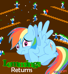 Size: 956x1043 | Tagged: safe, artist:roger334, rainbow dash, pegasus, pony, crossover, lemmings, lemmings returns, solo, stairs