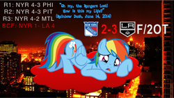 Size: 1500x844 | Tagged: safe, artist:j4lambert, rainbow dash, pegasus, pony, cloud, crying, hockey, los angeles kings, new york rangers, nhl, obligatory pony, sad, solo, stanley cup, stanley cup finals, stanley cup playoffs