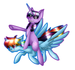 Size: 1327x1237 | Tagged: safe, artist:alithecat1989, derpibooru import, rainbow dash, twilight sparkle, pegasus, pony, ponies riding ponies, riding, simple background, transparent background