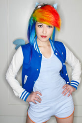 Size: 600x900 | Tagged: safe, artist:scruffyrebel, rainbow dash, human, cosplay, irl, irl human, photo, solo