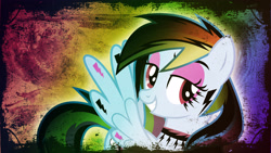 Size: 3840x2160 | Tagged: safe, artist:theshadowstone, derpibooru import, edit, editor:keischa-assili, rainbow dash, pegasus, pony, female, gothic, looking at you, mare, solo, vector, wallpaper