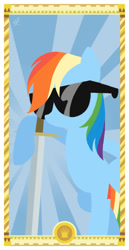 Size: 400x775 | Tagged: safe, artist:janeesper, rainbow dash, pegasus, pony, glasses, queen of spades, queen of swords, solo, sunglasses, sword, tarot card