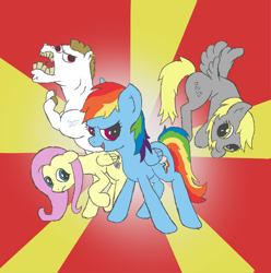 Size: 1240x1250 | Tagged: safe, artist:glitch, bulk biceps, derpy hooves, fluttershy, rainbow dash, pegasus, pony