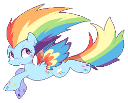 Size: 330x267 | Tagged: safe, artist:milkii-ways, rainbow dash, pegasus, pony, cutie mark, female, flying, rainbow power, simple background, solo, spread wings, white background, wings