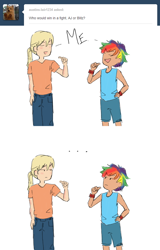 Size: 800x1251 | Tagged: safe, artist:demdoodles, derpibooru import, applejack, applejack (male), rainbow blitz, rainbow dash, human, ask, dem r63 asks, humanized, rule 63, tumblr