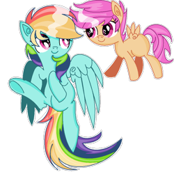 Size: 898x888 | Tagged: safe, artist:sourdad, rainbow dash, scootaloo, pegasus, pony, blank flank, female, mare, wings