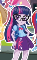 Size: 272x446 | Tagged: safe, derpibooru import, screencap, applejack, pinkie pie, rainbow dash, rarity, sci-twi, twilight sparkle, equestria girls, balloon, box art, bracelet, clothes, cropped, glasses, jewelry, skirt, you tried, youtube