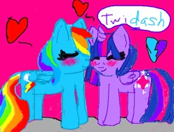 Size: 620x472 | Tagged: safe, artist:1sonadowforever123, rainbow dash, twilight sparkle, twilight sparkle (alicorn), alicorn, pegasus, pony, blushing, da muro, female, heart, lesbian, mare, shipping, twidash