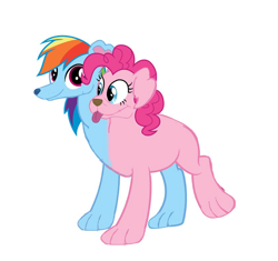 Size: 836x785 | Tagged: source needed, useless source url, safe, artist:theunknowenone1, derpibooru import, orthros, pinkie pie, rainbow dash, dog, conjoined, fusion, multiple heads, puppy pie, rainbow dog, simple background, species swap, two heads, white background