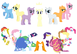 Size: 1012x716 | Tagged: safe, artist:selenaede, derpibooru import, applejack, fluttershy, pinkie pie, rainbow dash, rarity, twilight sparkle, earth pony, pegasus, pony, unicorn, base, clothes, dress, gala dress, mane six