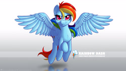 Size: 2560x1440 | Tagged: safe, artist:indivicolours, rainbow dash, pegasus, pony, blue coat, female, mare, multicolored mane, solo, wallpaper