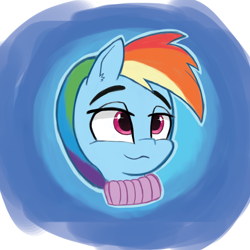 Size: 3600x3600 | Tagged: safe, artist:purpleblackkiwi, derpibooru import, rainbow dash, pegasus, pony, button, clothes, cold, cute, smug, solo, sweater, winter