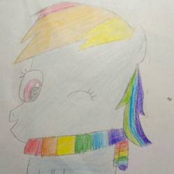 Size: 749x753 | Tagged: safe, artist:sumi-mlp25, derpibooru import, rainbow dash, pegasus, pony, clothes, looking at you, one eye closed, scarf, solo, traditional art, wink