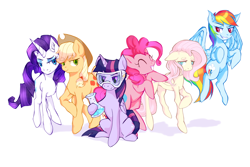 Size: 6000x4000 | Tagged: safe, artist:sawkssombercircus, derpibooru import, applejack, fluttershy, pinkie pie, rainbow dash, rarity, twilight sparkle, twilight sparkle (alicorn), alicorn, earth pony, pegasus, pony, unicorn, absurd resolution, erlenmeyer flask, flying, goggles, mane six, simple background, white background