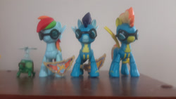 Size: 1000x563 | Tagged: safe, derpibooru import, rainbow dash, soarin', spitfire, tank, pony, guardians of harmony, irl, photo, toy, wonderbolts