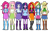 Size: 789x493 | Tagged: safe, artist:kamdenlacrosse, derpibooru import, applejack, fluttershy, pinkie pie, rainbow dash, rarity, sunset shimmer, twilight sparkle, equestria girls, big hair, boots, bracelet, breasts, clothes, cowboy boots, denim skirt, female, high heel boots, humane five, humane seven, humane six, jewelry, kisekae, mane six, simple background, skirt, socks, transparent background