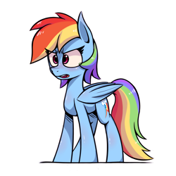 Size: 2000x2000 | Tagged: safe, artist:malphee, derpibooru import, rainbow dash, pegasus, pony, angry, shiny, simple background, solo, standing, white background