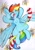 Size: 1700x2434 | Tagged: safe, artist:cutepencilcase, derpibooru import, rainbow dash, pegasus, pony, chest fluff, fireworks, flying, impossibly large ears, open mouth, solo, traditional art