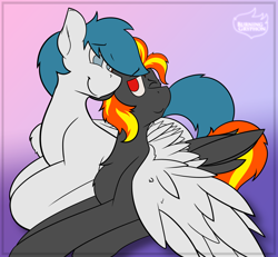 Size: 2700x2500 | Tagged: safe, artist:burninggryphon, derpibooru import, oc, oc:digidash, oc:ricy, pegasus, pony, duo, hug, winghug