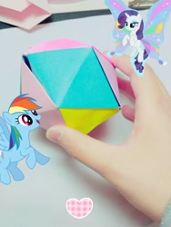 Size: 960x1280 | Tagged: safe, artist:sumi-mlp25, derpibooru import, rainbow dash, rarity, sonic rainboom (episode), irl, isocahedron, obligatory pony, origami, photo