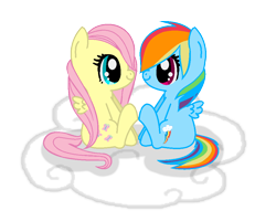 Size: 978x782 | Tagged: safe, artist:torudoesponies, fluttershy, rainbow dash, pegasus, pony, cloud, cute, female, filly, flutterdash, lesbian, shipping, simple background, transparent background, younger